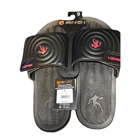 AND1 Men’s Athletic Adjustable Swirl Slide Sandals Black Size 9 - Picture 1 of 5
